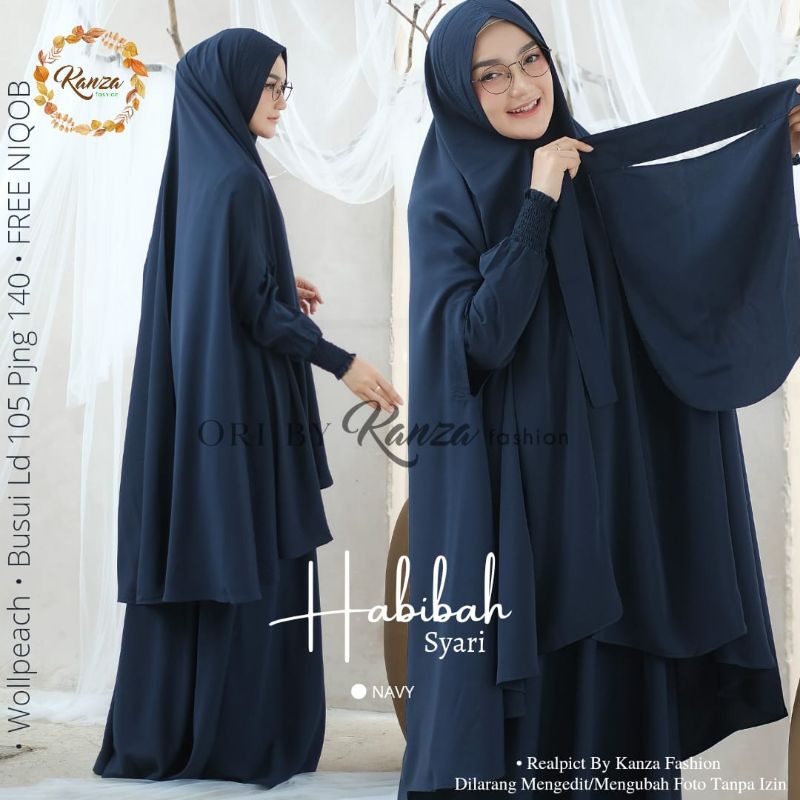 Gamis Syari Muslimah Set Jilbab HABIBAH SYARI Ori Kanza Fashion-Navy