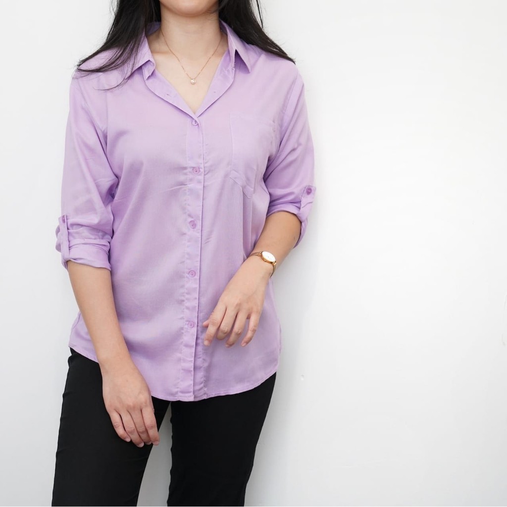Kemeja Polos Wanita Lilac Purple / Kemeja Lengan Panjang Cewek / Atasan Lilac / Baju Ungu