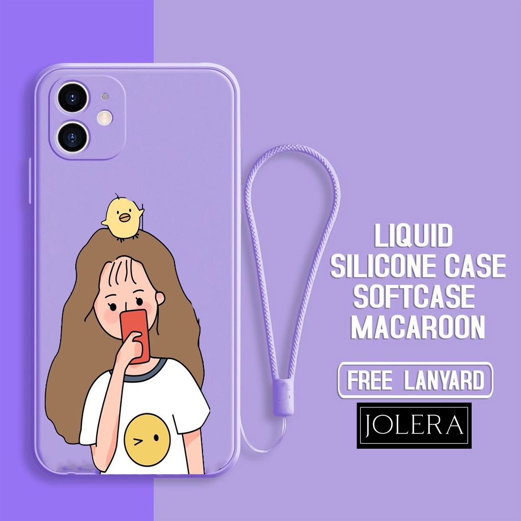 JOLERA FASHION CASE CARTOON GIRL SOFTCASE LIQUID + TALI LANYARD SILICON UNTUK TIPE HP OPPO A5S/A3S/A