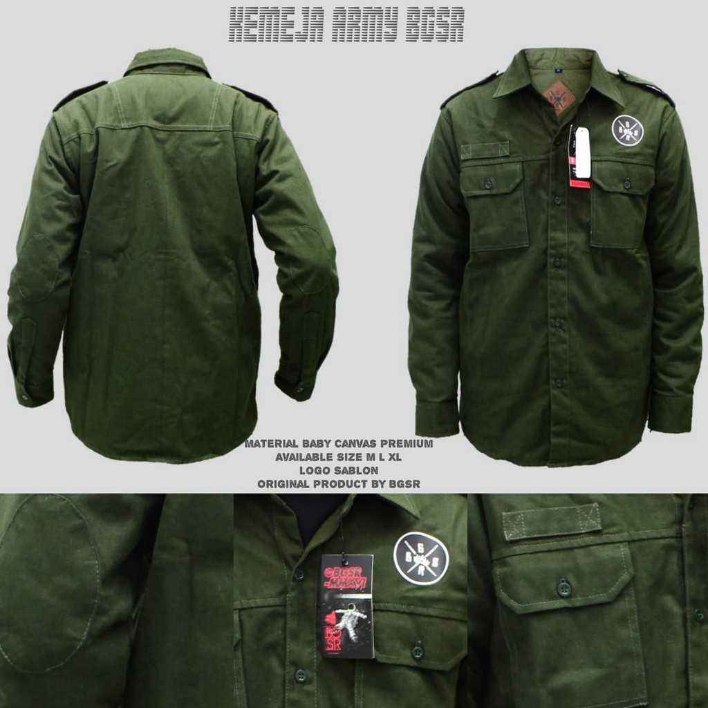 Kemeja Tactikal Kanvas BGSR Original - Hijau Army