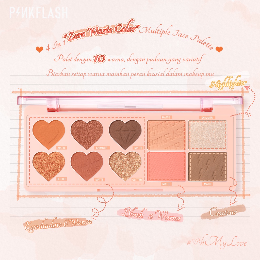 PINKFLASH Multiple Face Palette Eyeshadow &amp; Blush &amp; Highlighter &amp; Contour 4 in 1 #OhMyLove