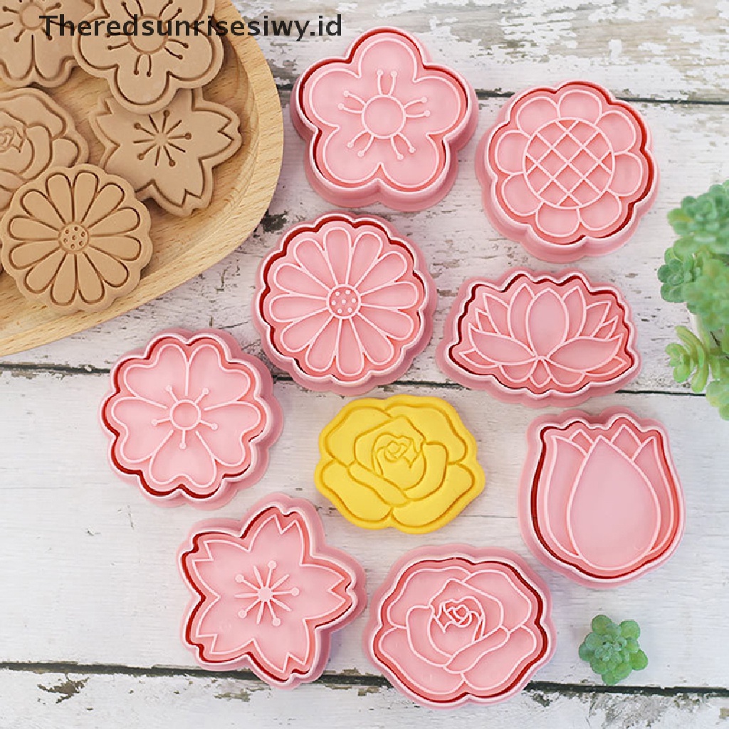 # Alat Rumah Tangga # 8pcs / Set Cetakan Kue / Biskuit / Fondant Bentuk Bunga 3D Bahan Plastik Untuk Dapur