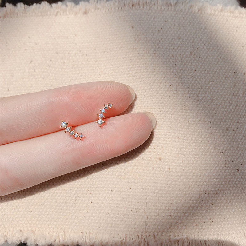 Anting Stud Mini Bahan 925 Sterling Silver Aksen Zircon Gaya Korea Untuk Wanita