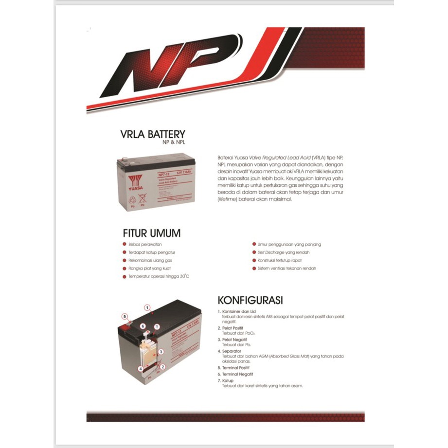 Baterai Aki Kering Yuasa 12v 7Ah Aki Kering Ups Yuasa Np7-12 12V 7Ah