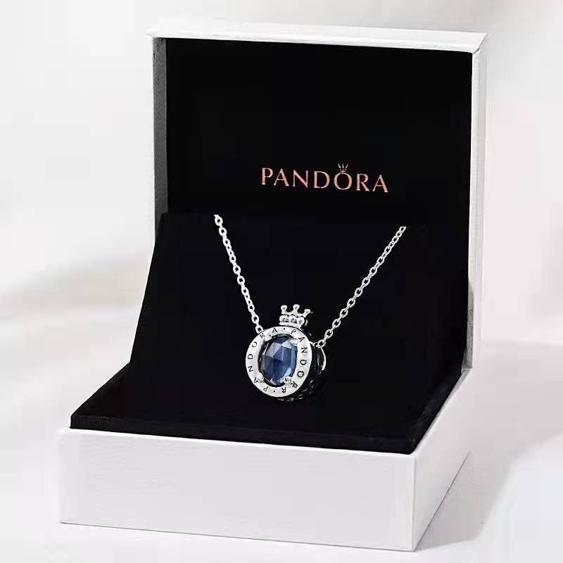 Pandora Kalung 925 Silver Cubic Zirconia Bentuk Mahkota Aksen Berlian Untuk Wanita