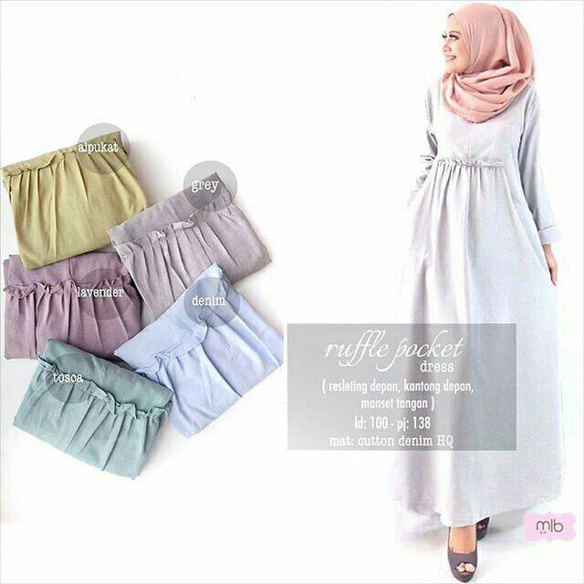 Ruffle Pocket Dress. DRESS MUSLIM, baju wanita, baju gamis, dress, gamis, Baju gamis, fashion wanita