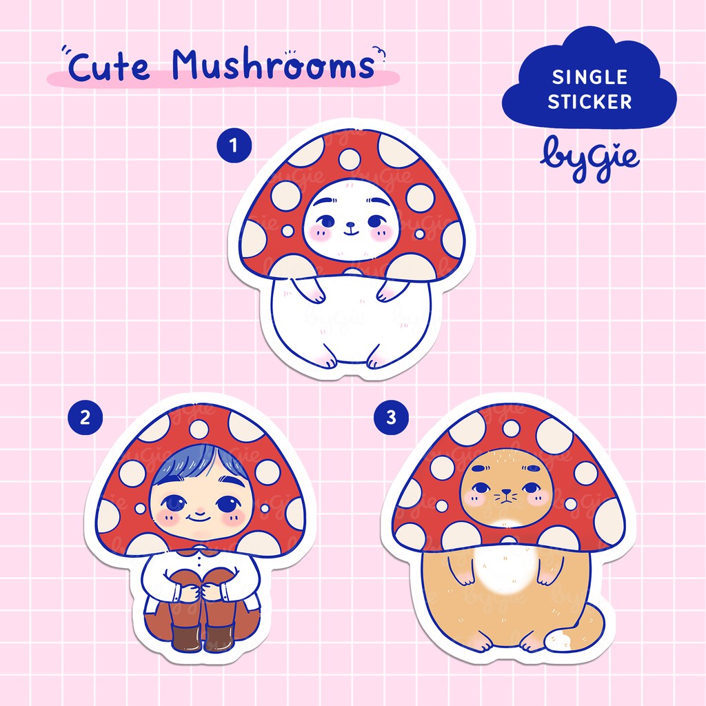 

Vinyl Sticker Satuan - Cute Mushrooms