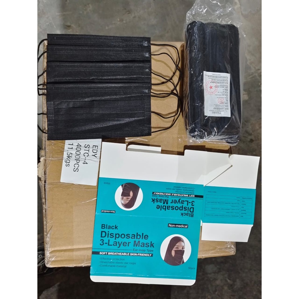 MASKER EARLOOP HITAM IMPORT TERBARU MURAH ISI 50 PCS