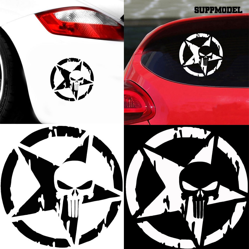 Stiker Decal Motif Tengkorak Punisher Pentagram Untuk Dekorasi Bodyjendela Mobil