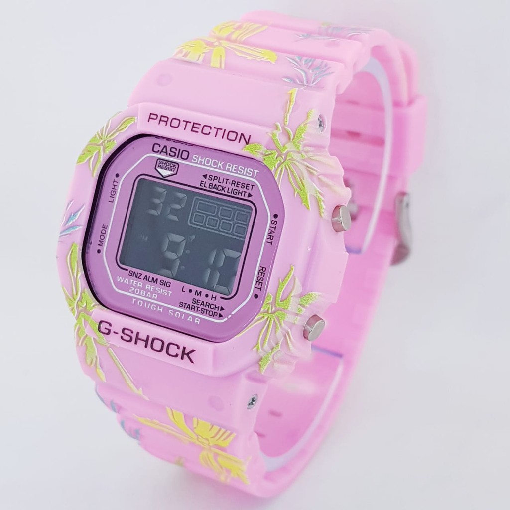 Jam Tangan Wanita G SHOCK Motif Bunga Digital Rubber PINK