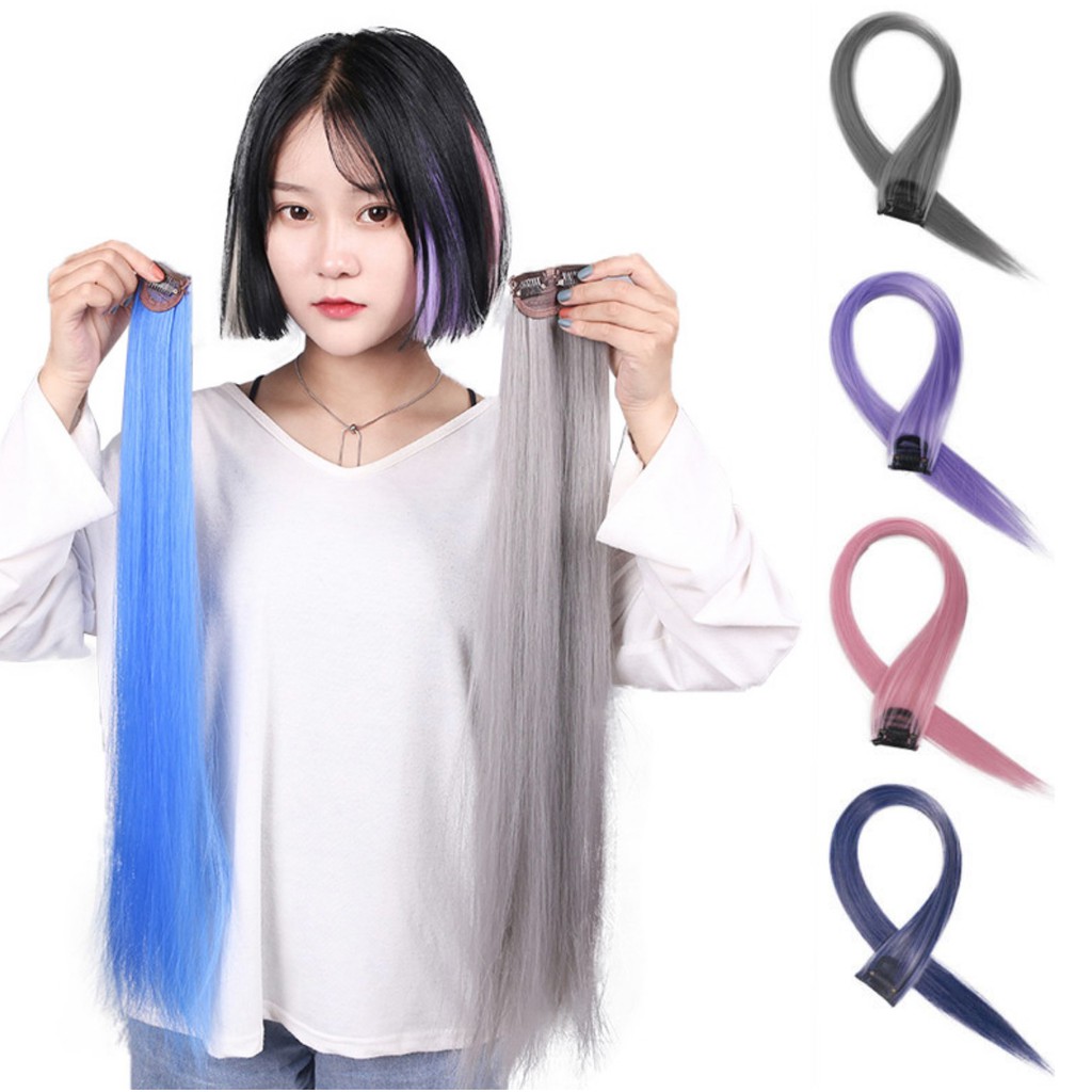 HLB highlight ombre gradasi tebal lebar clip on 55cm hair clip warna-warni rambut palsu klip