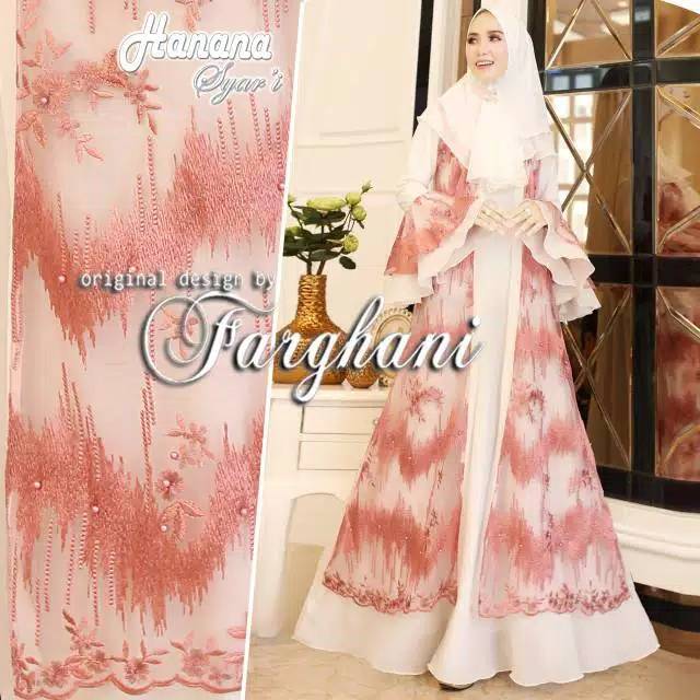 Gamis Muslimah Mewah Gaun Pesta Syari Farghani Hanana Putih Pink Casual Party Dress Murah