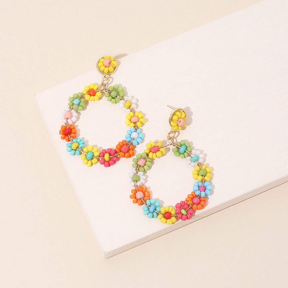 Anting Stud Manik-Manik Bulat Geometris Warna-Warni Untuk Aksesoris