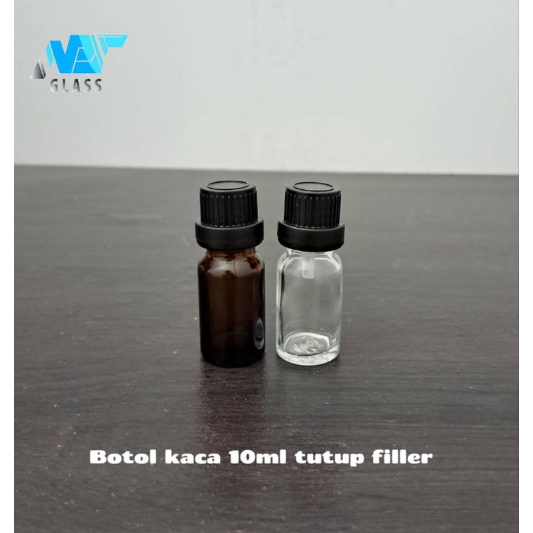 botol kaca 10ml tutup filler hitam / botol essential oil 10ml