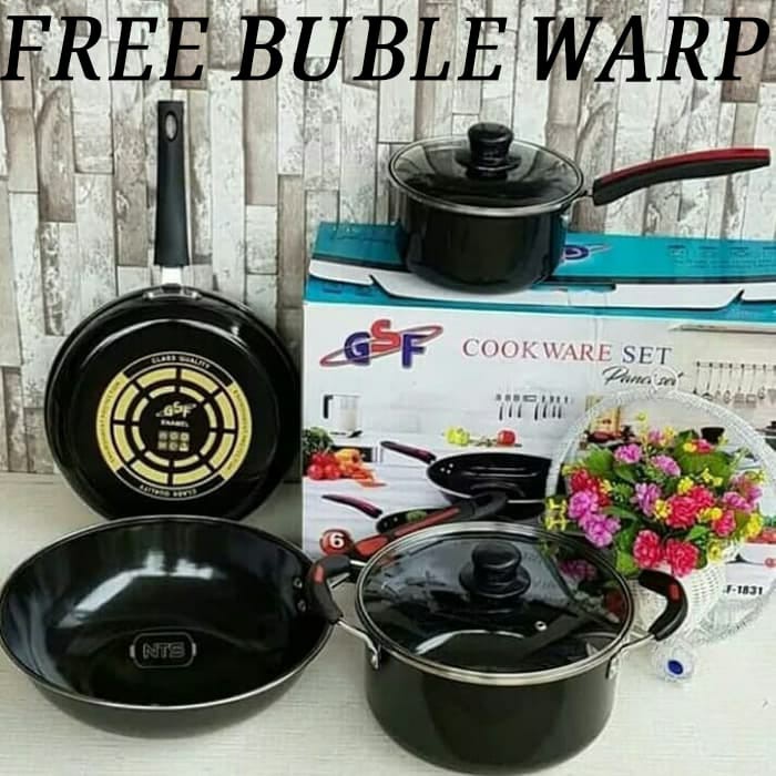 PANCI SET GSF 1831 / COOKWARE SET ENAMEL GSF 1831 TUTUP KACA