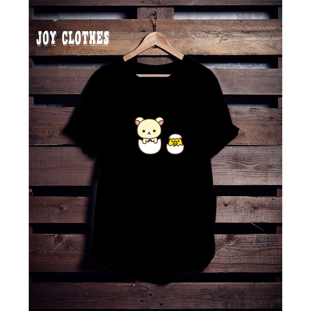 RILLAKKUMA EGG BLACK TSHIRT/ KAOS WANITA/ KAOS RILAKKUMA