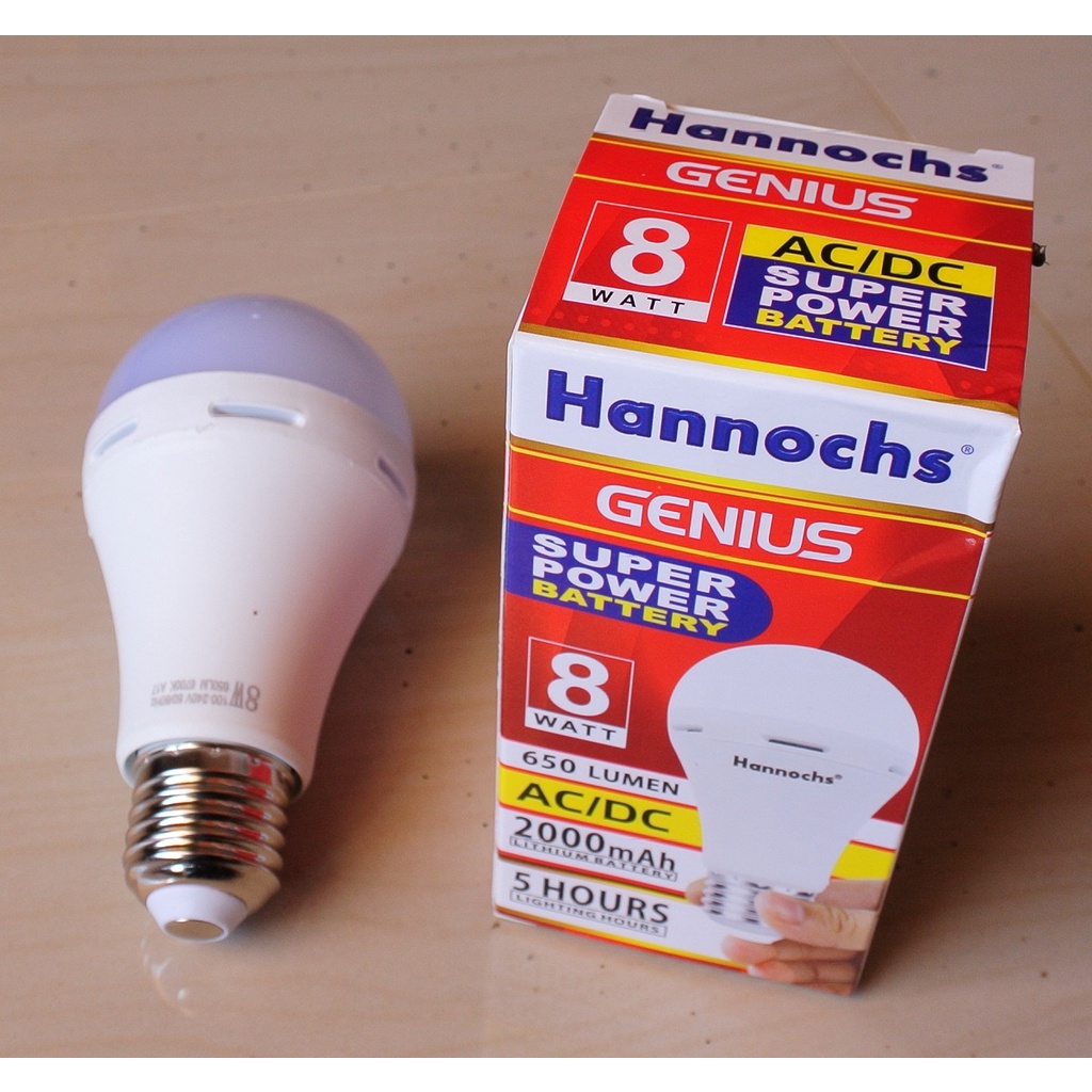 LAMPU HANNOCHS GENIUS 8 WATT EMERGENCY AC/DC MAGIC BERGARANSI RESMI MANTAP