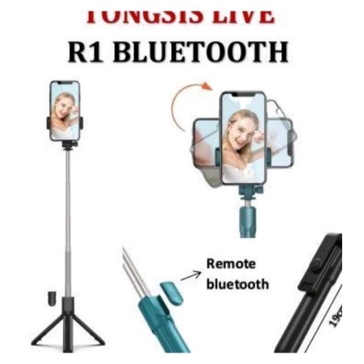 Tongsis Remot Bluetooth Macaron R1 Tripod Macaron Selfie Wireless Selfie Stick Remote Live Streaming Full color