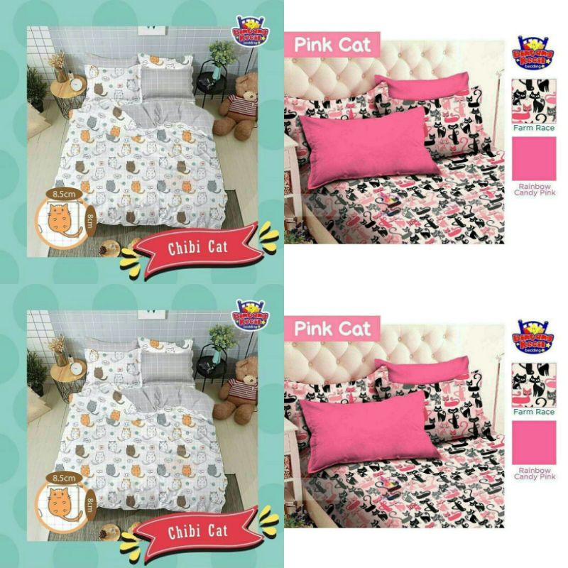 Katun Lokal Original Grade 1 kain Sprei meteran bahan Star Deluxe motif Chibi Cat & Pink Cat