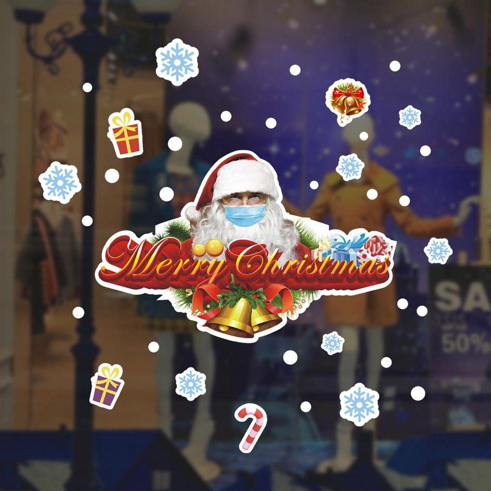 R-flower Christmas Wall Sticker Vinyl Perekat Diri Dekorasi Rumah Santa Clause Rusa