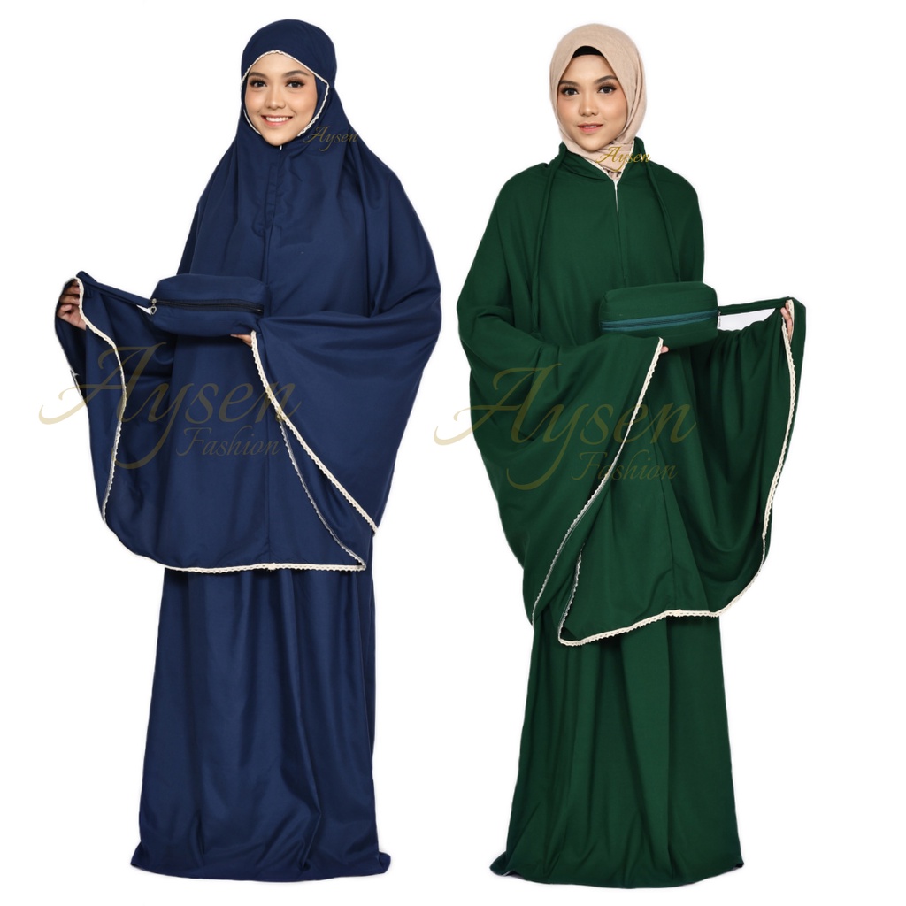 Mukena Dewasa Traveling 2 in 1 Resleting Katun Polos Yesifaseries