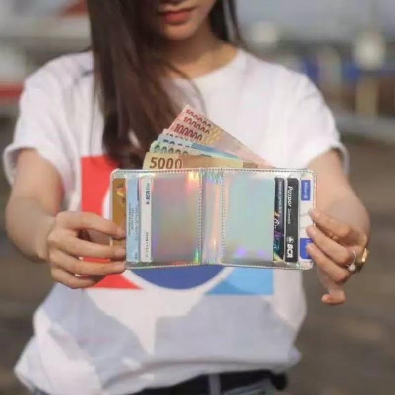 CIDOT_ID HOLOGRAM LASER - Dompet lipat Premium wanita terbaru hologram dompet kartu holo metalik dompet card holder murah