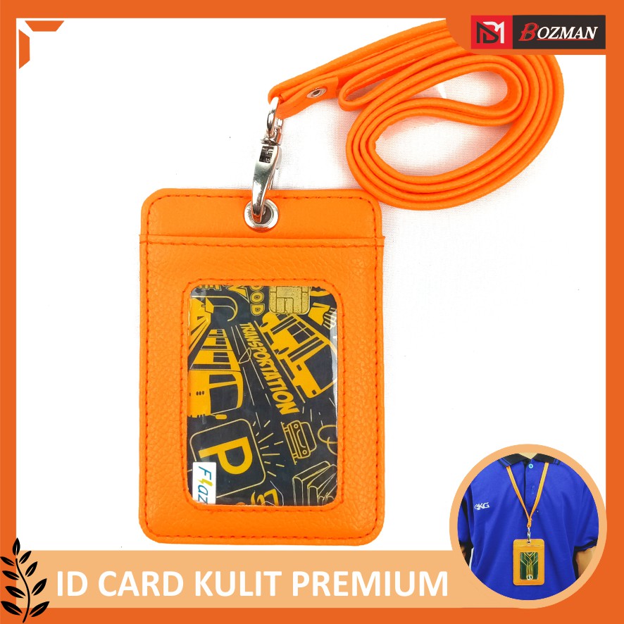 ID CARD HOLDER NAMETAG PU LEATHER LANYARD KUALITAS PREMIUM TERMURAH