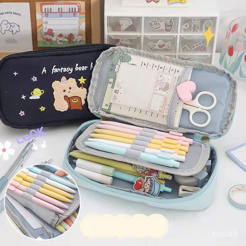 

Portable Pencil Case Pen Pouch Bag School Office Supply Stationery Case Multi Layer Large Capacity C