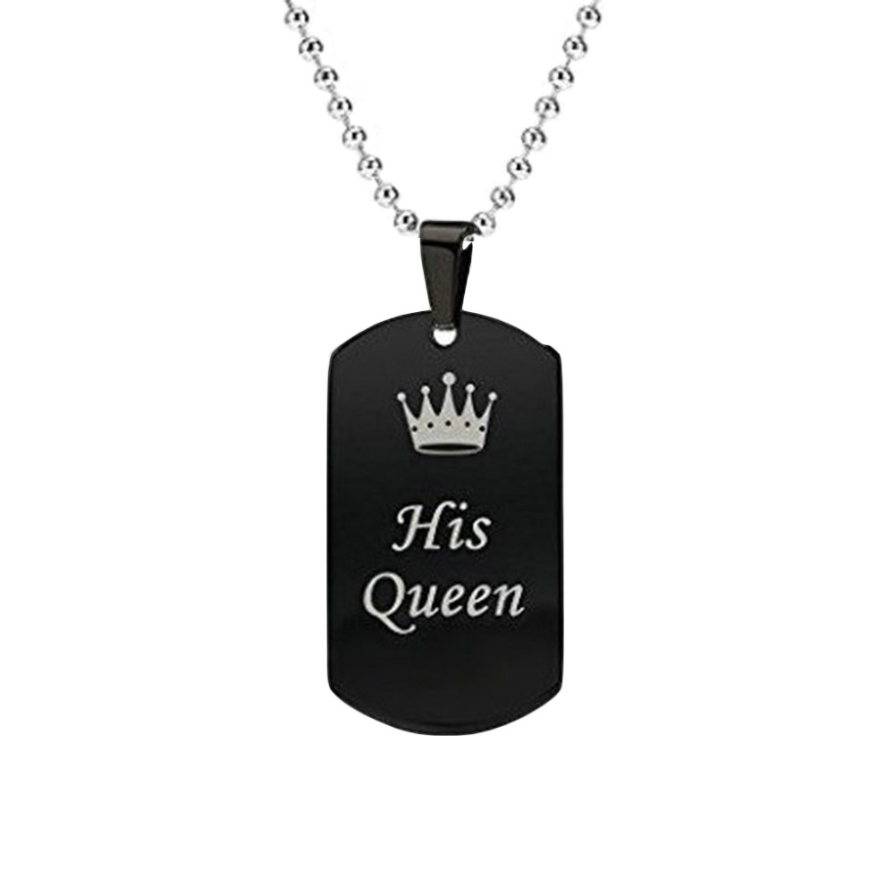 Hu Hu Hu Hu Hu Alat Bantu Pasang Kacamata♡ Kalung Rantai Liontin Dog Tag Motif Huruf Kingqueen Untuk Pasanganpriawanita