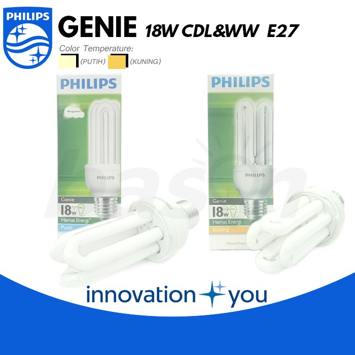 PHILIPS Essential Genie 18W E27 - Lampu Hemat Energi - Cahaya Kuning atau Putih