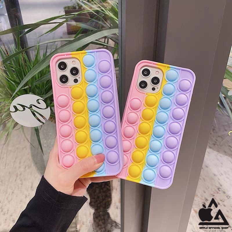 Silikon POP IT iPhone 6 6+ 8 8+ 11 12 X XR XSMAX Softcase Rainbow Push Bubble Fidget Toys Case Popit