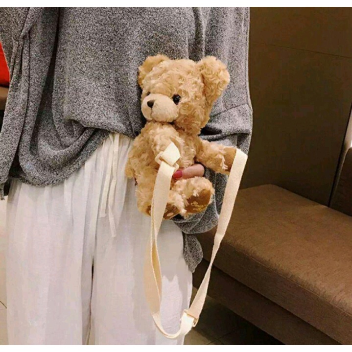 Tas beruang tedy bear bulu lucu imut gemoy Ransel Wanita Baru Boneka Mewah Ransel Kasual Tas Kepribadian Kartun Beruang