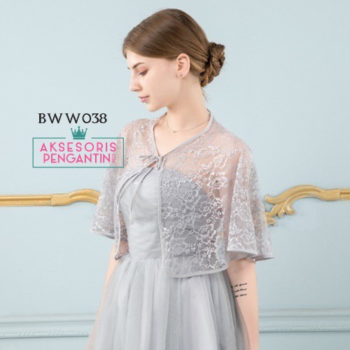 [READY STOCK] BOLERO PENGANTIN RENDA OUTER WANITA LACE SILVER BWW038