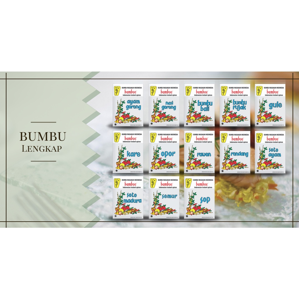 

Bumbu Instan Bamboe Lengkap, Tanpa Extract, Essence & Pewarna Buatan