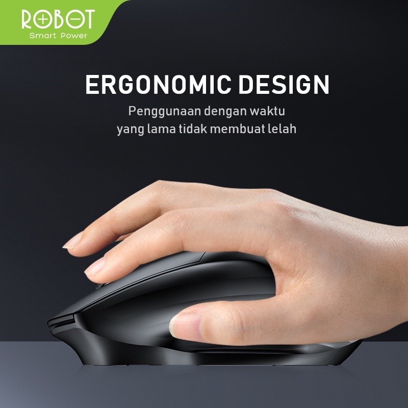 ROBOT Mouse Wireless M350 Silent Click 1600DPI dengan Receiver USB &amp; Bluetooth untuk PC Laptop GRS