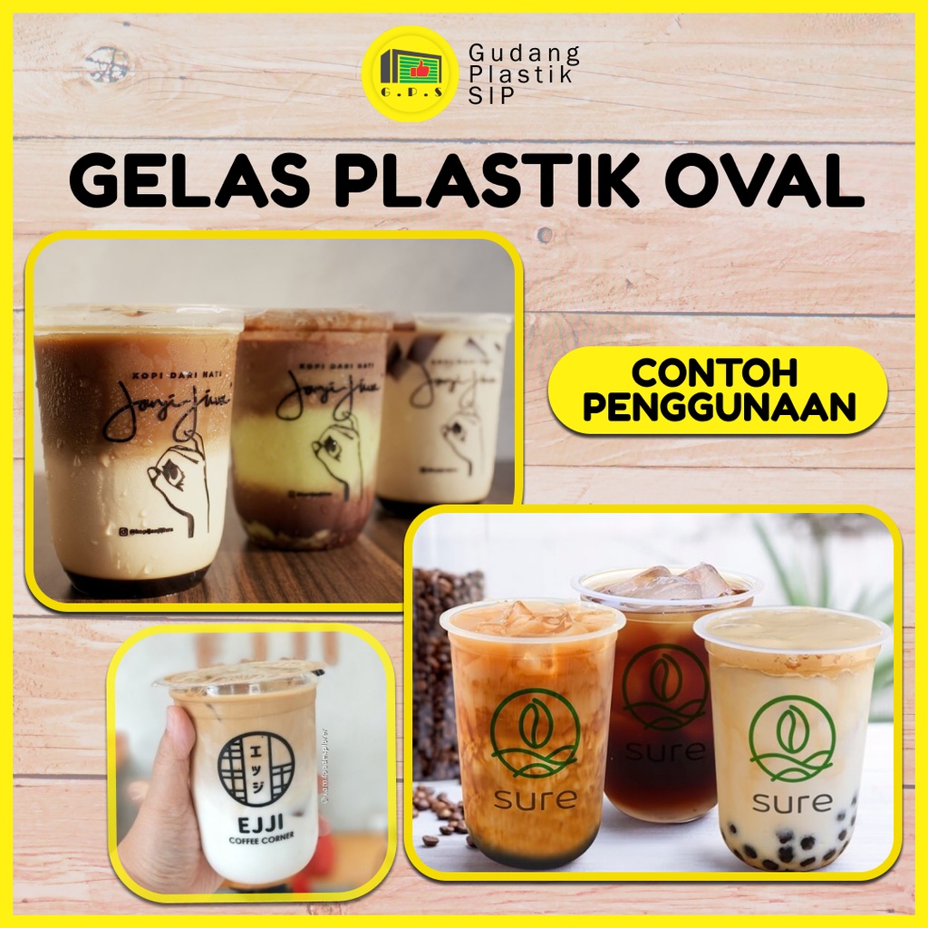 Gelas Plastik Oval 12oz 14oz 16oz / U Cup PP Bulat (50pcs) / Tebal, Higenis &amp; Steril