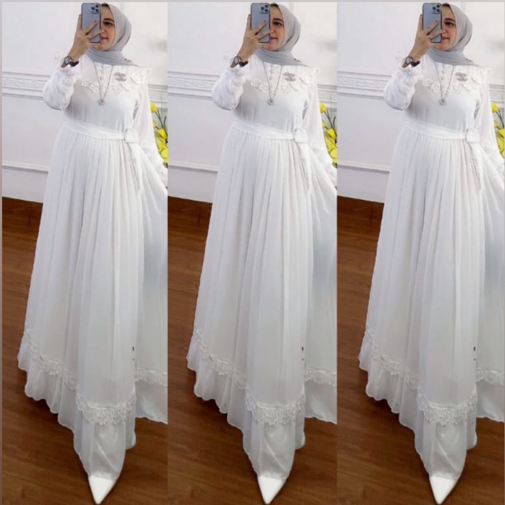 Busana Muslim Wanita Terbaru Gamis Malaysia Ceruty Babydoll Full Furing Gamis Jumbo Gaun Pesta Mewah Elegan Rauna Dress