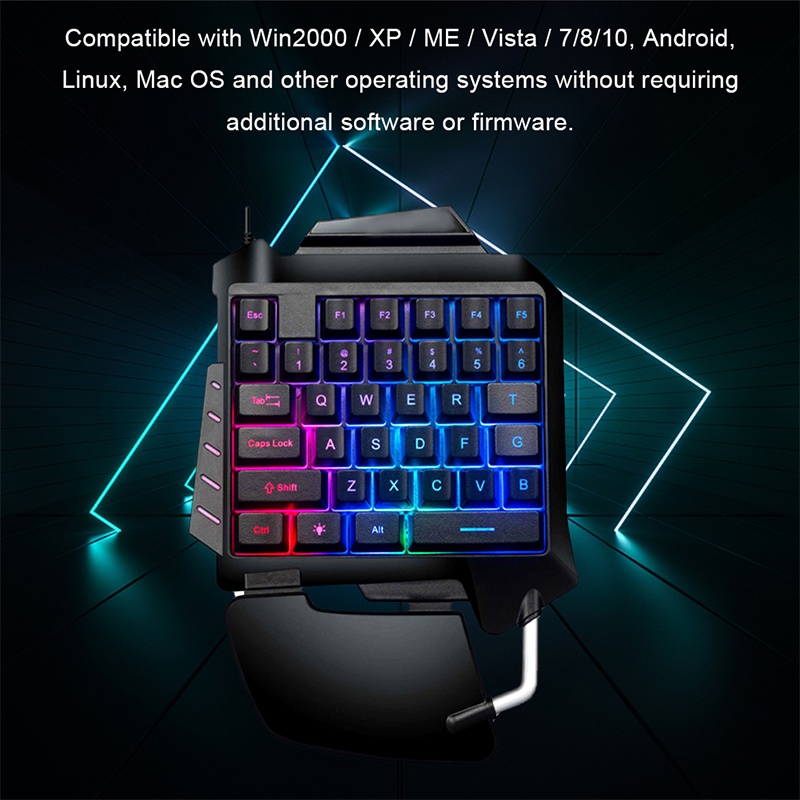 (LUCKID) Keyboard Gaming Mekanik Satu Tangan Dengan Lampu RGB