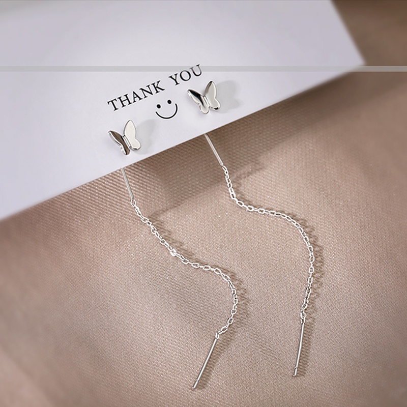 We Flower Elegant s925 Silver Butterfly Long Chain Earrings for Women Girls Chic Fashion Ear Jewelry