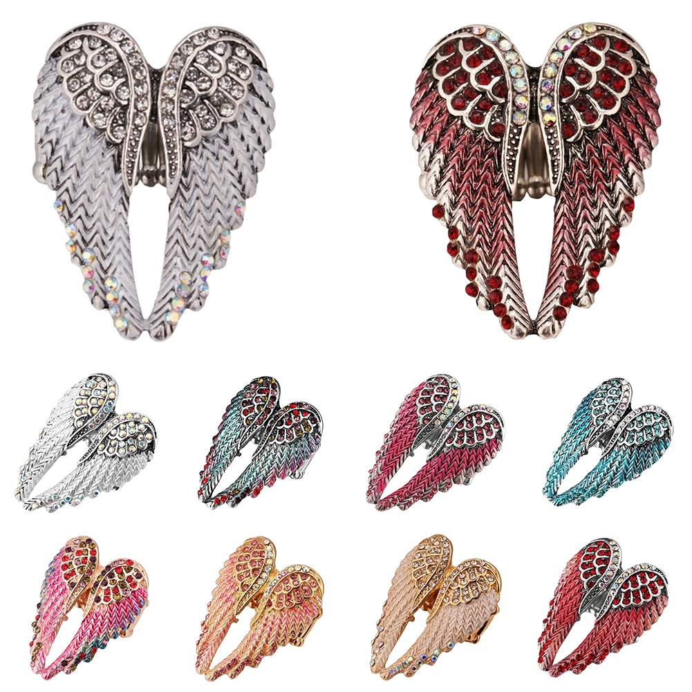 Hu Hu Hu Hu Hu Alat Bantu Pasang Kacamata♡ Cincin Wanita Desain Sayap Malaikat Hias Berlian Imitasi Warna Warni Menarik Untuk Hadiah