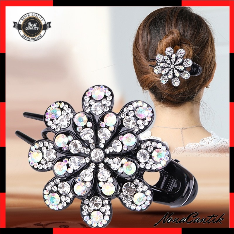 Jepit Rambut Sanggul Besar Wanita Manik Impor Model Bunga Berlian Korea Jedai Permata Rhinestone Dovetail
