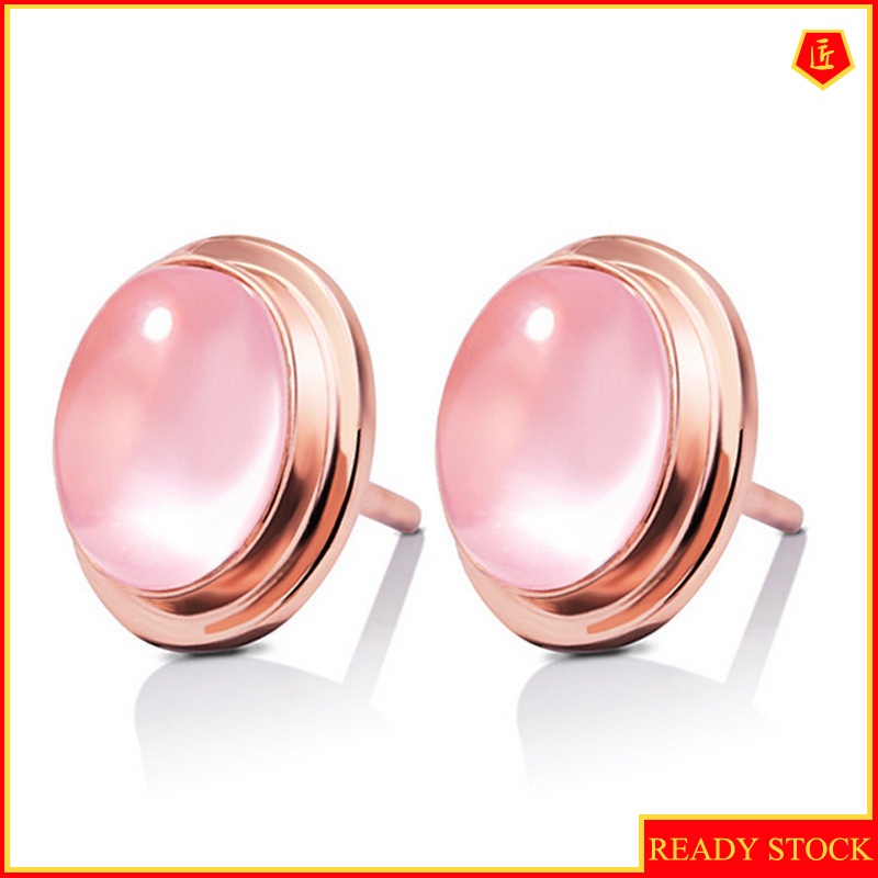 [Ready Stock]Fashion Natural Ross Quartz Pink Crystal Stud Earrings