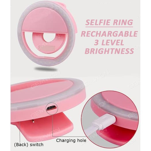 [Selfie Ring] Ring Light Selfie Led / Selfie FlashLight Lingkaran 36 LED 3 Tingkat Light Clip Camera