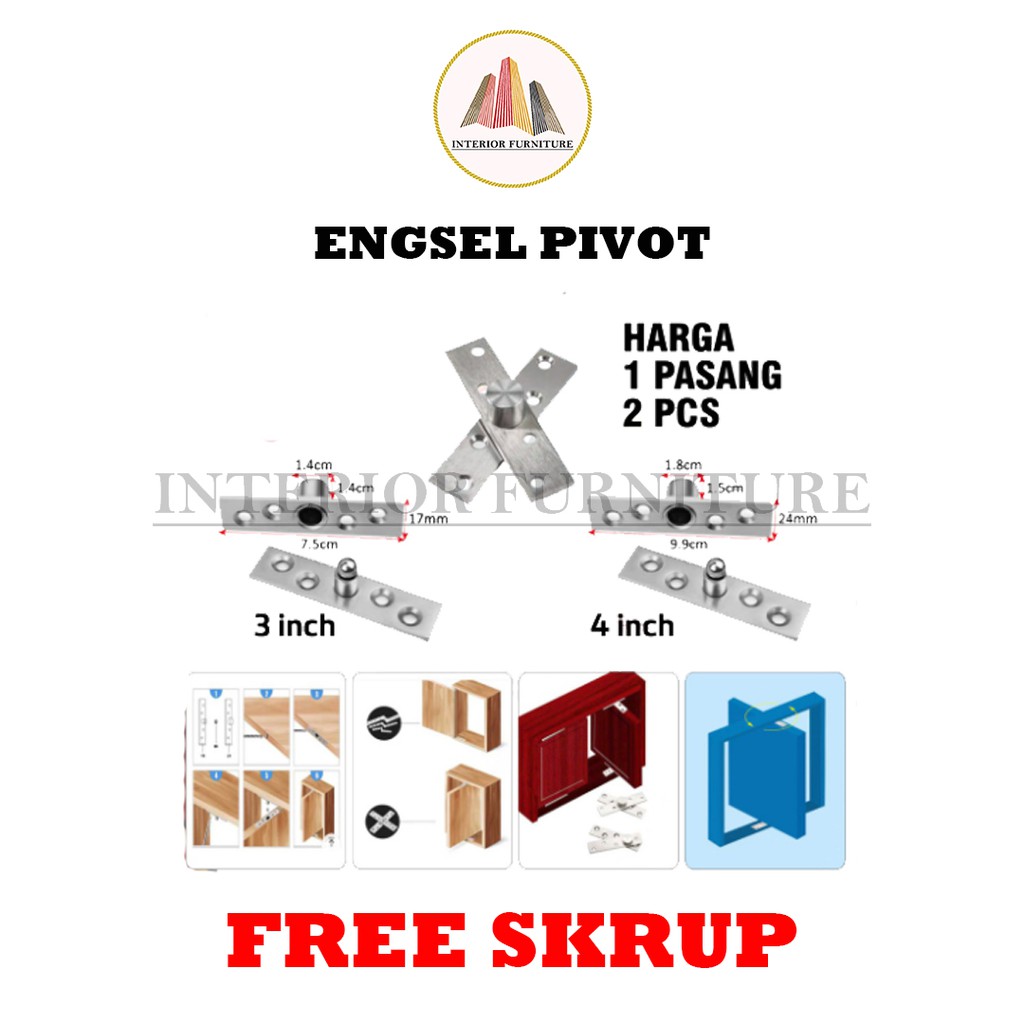 Engsel Pivot / Engsel Pintu Putar 360 Derajat Bahan Stainless Steel / Engsel Poros / Engsel Jendela Putar..