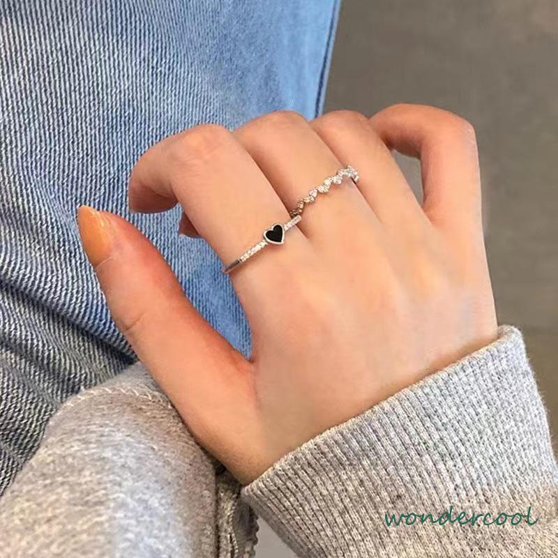 Set Cincin Jari Telunjuk Bahan Zirkon Warna Hitam Untuk Wanita -Won