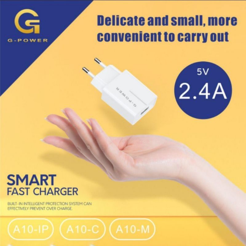 G-POWER A10 TC TRAVEL CHARGER A10C A10M A10IP SMART FAST CHARGER 5V 2A MICRO TYPE C USB CABLE