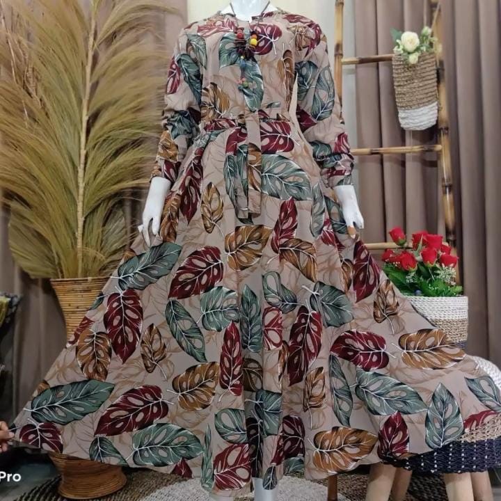 GAMIS KLOK MONALISA MONALISA MOTIF DAUN BOLONG