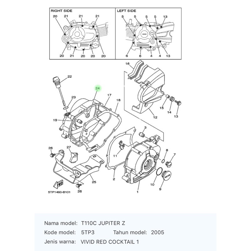 SIL SEAL BAK KOPLING JUPITER Z LAMA ASLI YAMAHA 93101 10841