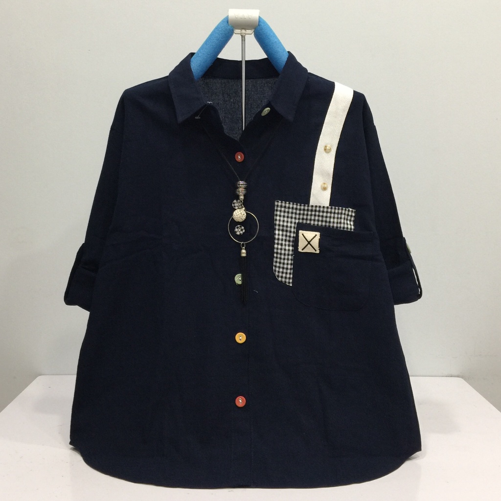 HVL B343 ATASAN KEMEJA WANITA KATUN LINEN IMPORT SIZE XL LD 106CM-1