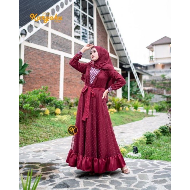 Baju Batik Couple Modern Batik Set Baju Couple Pasangan Gamis Brokat Brukat Syar'i Ramadhan Fashion Muslim Baju Kondangan Pakaian Arisan Karyaku Batikbae Batik Jumbo-Gamis Maroon